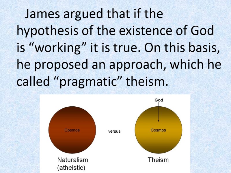 James argued that if the hypothesis of the existence of God is “working” it